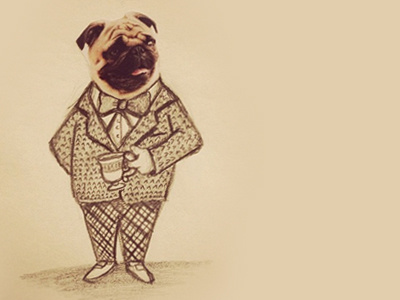 Junk Mail Treasures: Pugsley Pugsterton cutout dog drawing gentleman illustration ink junkmail play pug sketch treasures