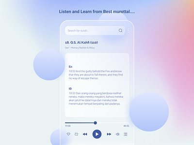 Recitation Quran Player clean design clean ui glassmorphism mobile mobile app mobile app design mobile design mobile ui music music app music player player quran simple design ui ui design ux ux design