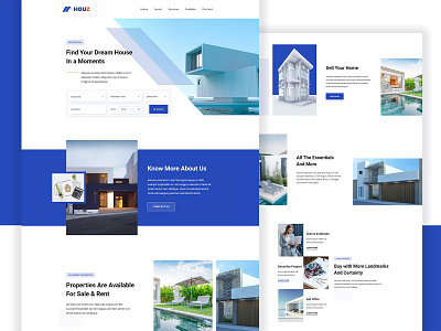 Houz Real Estate Landing Page app booking branding clean design design ecommerce education homepage house illustration minimal property real estate real estate agency real home ui website