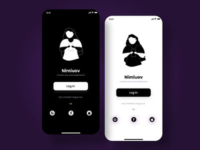 Nimiuov || Login screen || Dark and light mode black and white classic dark illustration login minimalistic on boarding ui uiux