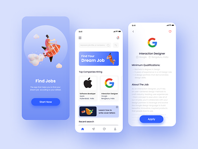 Jobs searching app UI design 2022 3d app design design dream figma fun inspiration job job searching app ui uiux