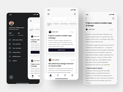 Blogging App Design 2022 app article blog design blog post blogger blogging app design blogs concept design inspiration minimalistic trending ui design