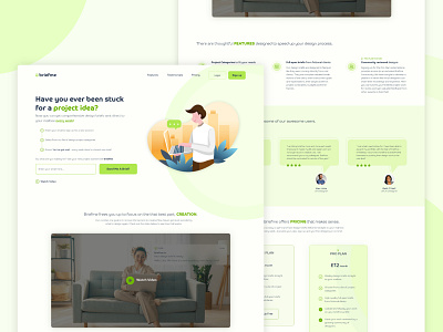 Briefme - Weekly design briefs sent to your mailbox branding bright design fun green homepage illustration landing ui webdesign website