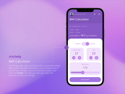 BMI Calculator - trimly app bmi branding bright calculator design fitness health purple ui