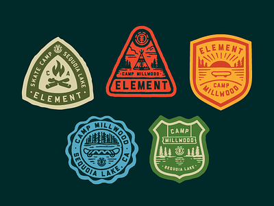 Element Skate Camp Patches apparel branding graphics identity illustration patches typography