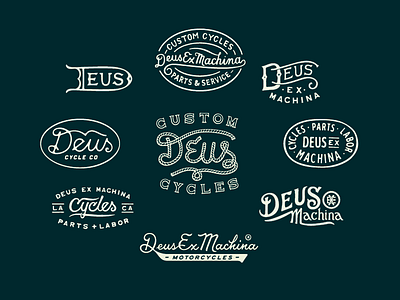 Deus Ex Machina Badges apparel branding graphics identity illustration patches typography