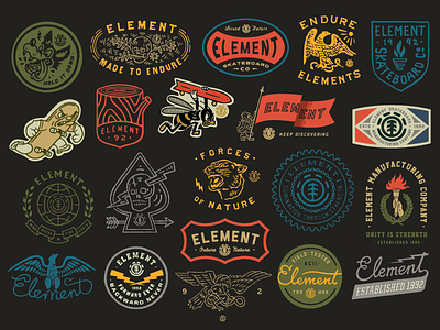 Element apparel branding graphics identity illustration patches typography