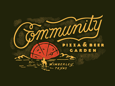 Community Pizza & Beer Garden branding illustration logo restaurant script