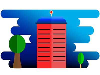 Lonely building. art blue building cool design geometric geometric design icon illustration image red social media trees trend ui ux vector vectors web webdesign