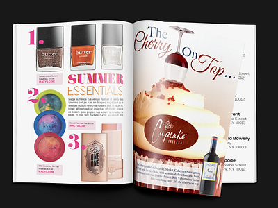Magazine layout and Cupcake Wine Ad layout print
