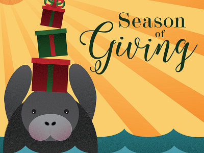 Season of Giving Concept animals christmas design gift holiday illustration manatee
