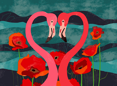 The Flamingos collaboration collage flamingo illustration love painting romance