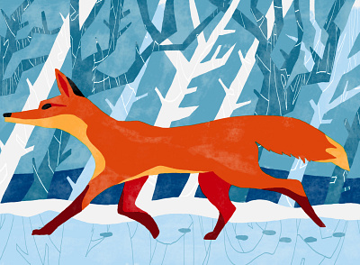 Fox in the Snow cold collage fox illustration nature painting snow winter wood