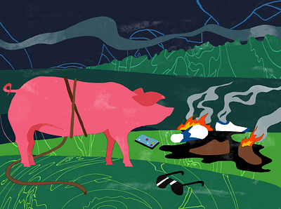 River Pig collage illustration mystery painting pig