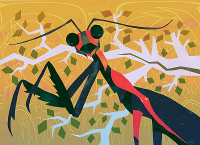 Mantis collage illustration insect mantis painting