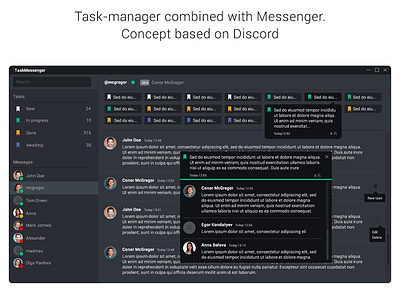 Task manager + Messenger (Discord based concept) crm design interface interface design interface designer messenger responsive taskmanager ui ui dashboard uikits uiux ux ux kits web