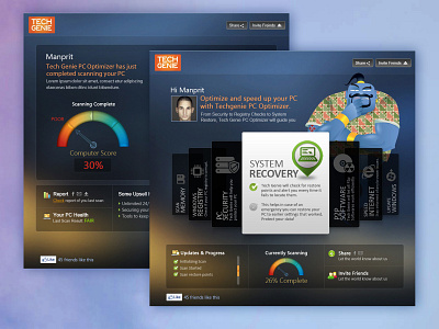 PC Optimizer antivirus app design desktop app manprit kalsi manpritkalsi optimize optimizer speed check techgenie tool ui ui design ux