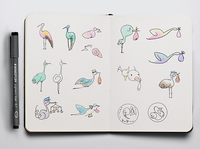 Stork concepts bird branding concept drawing logo design sketches stork