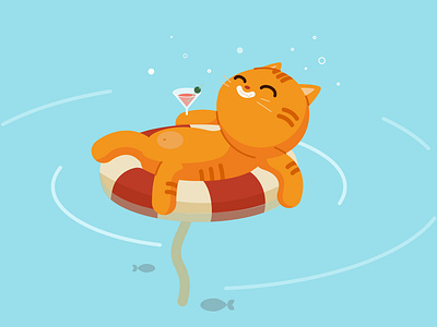 Relax time cat illustration martini pool relax vector