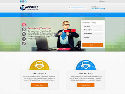 Assure Professional Website Design accounting auditing cta design flat flat design icons super hero ui website