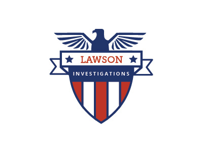 Lawson Investigations Logo american branding logo patriotic private investigator rebranding ribbon shield usa