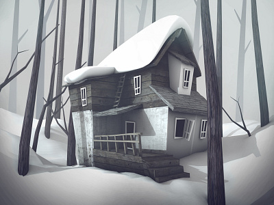 Old house Winter. Personal Project. 3d house illustration trees winter