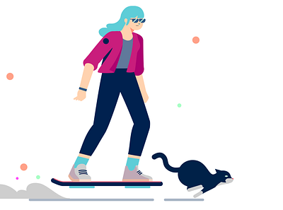 Hoverboarder and Cat character flat illustration