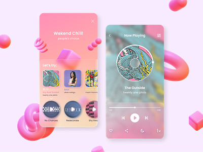 Music App Design 3d app design glassmorphism illustration music player typography ux web