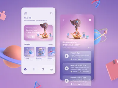 Education App Design 3d app design education illustration interface prototype typography ui ux web