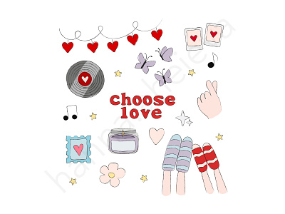 choose love 14th of february butterflies candle card celebrating celebration choose cute day decoration doodle drawing flower hand hand heart happy heart love set valentine