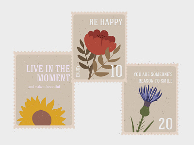 vintage retro postmark flowers, leaves concept quote card postage