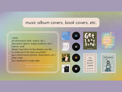 music album covers, book covers, etc.