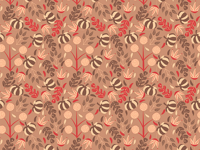 Holiday Pumpkin Floral Seamless Pattern