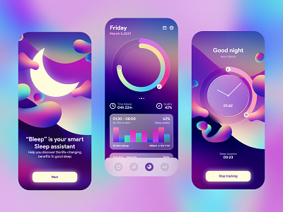 Sleep Tracker alarm alarm app alarm clock app app design design illustration mobile app mobile ui sleep sleep app sleeping beauty ui