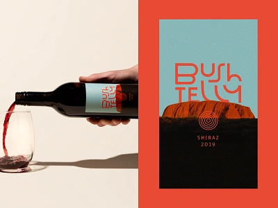 Bushtelly Wine Label alcohol branding australia beverage packaging brand design illustration label design lettering logo outback packaging packaging design print shiraz typography uluru wine wine label wisconsin wordmark