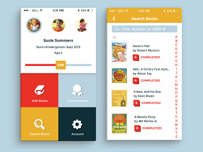 1000 Books Before Kindergarten app flat kindergarten mobile reading ui