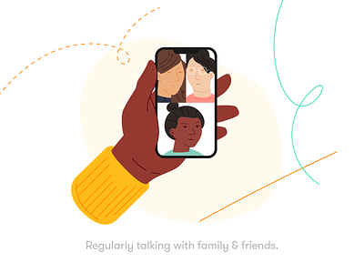 Regulary talking with family & friends 2d communication faces facetime family friends happy health illustration life michael mcmahon mobile people phone phone call screen talking technology well being work