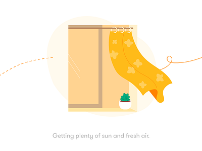 Getting plenty of sun and fresh air 2d air breeze comfort curtain fresh health home illustration inside light michael mcmahon nature sun well being window