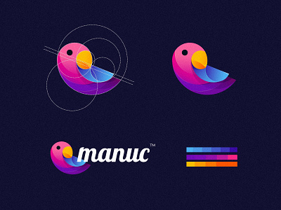 Bird Logo Design "Manuc" abstract adobe illustrator amazing logo animal app art awesome logo branding business logo creative logo golden ratio graphic design logo logodesign logos logotype modern logo