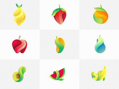 Fresh Fruit Collection amazing logo fresh fruits set
