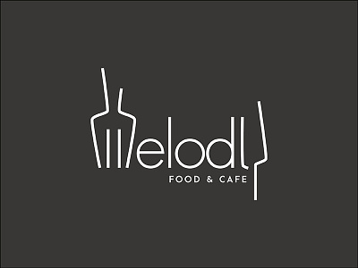 Melody Restaurant Logo black food fork knife logo logotype m restaurant white y