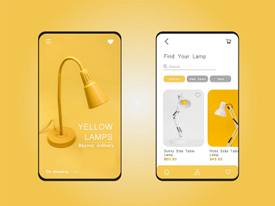 Yellow lamp app branding design flat illustration minimal ui ux web website