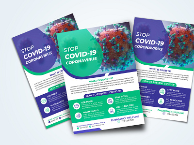 Stop COVID 19 Coronavirus modern flyer design blue business corona flyer coronavirus covid 19 covid 19 flyer covid 19 poster design flyer healthcare marketing site mask medical flyer promotions purple stay safe stayhome stop covid 19 virus wash hands