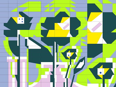 Flower arrangement abstract design flat flowers grids illustration vector