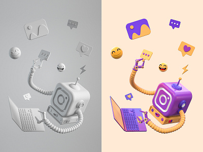 Ins Bot 3d blender bot c4d character cinema 4d comments computer face happy illustration image ins instagram laptop like office robot role work