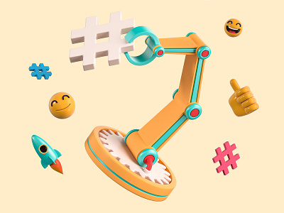 Tag Tool 3d arm blender bot c4d catch cinema 4d face felic happy illustration machine robot rocket tag technology thumbs up tool yellow