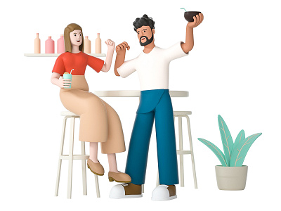 Payday 3d bar boy c4d character cinema 4d couple drink friend girl happy highfive humi illustration lady man mate role team woman