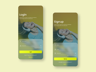 Music Player - Login and Signup UI Designs app design login login page mobile music app music player register signin signup ui ui design uidesign uiux ux design uxdesign