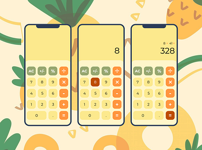 Daily UI 004 - Calculator inspired Pineapple colours app calculator calculator app calculator design daily 100 challenge daily ui daily ui 004 dailyui dailyuichallenge figma figma design illustration pineapples ui