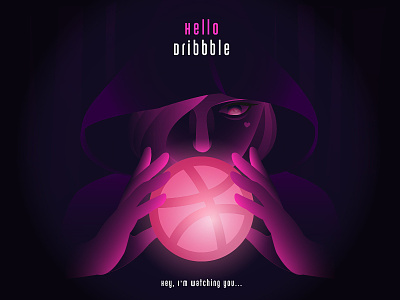 Hello dribbble animation augury comic crystal ball dark art first design firstshot girl gypsy hello dribbble illustration mystery pink purple witch witchy